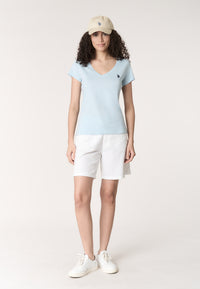 T-shirt da donna a maniche corte in cotone con scollo a V