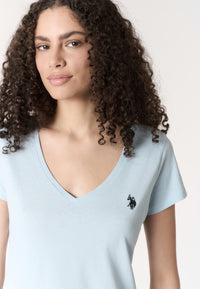 T-shirt da donna a maniche corte in cotone con scollo a V
