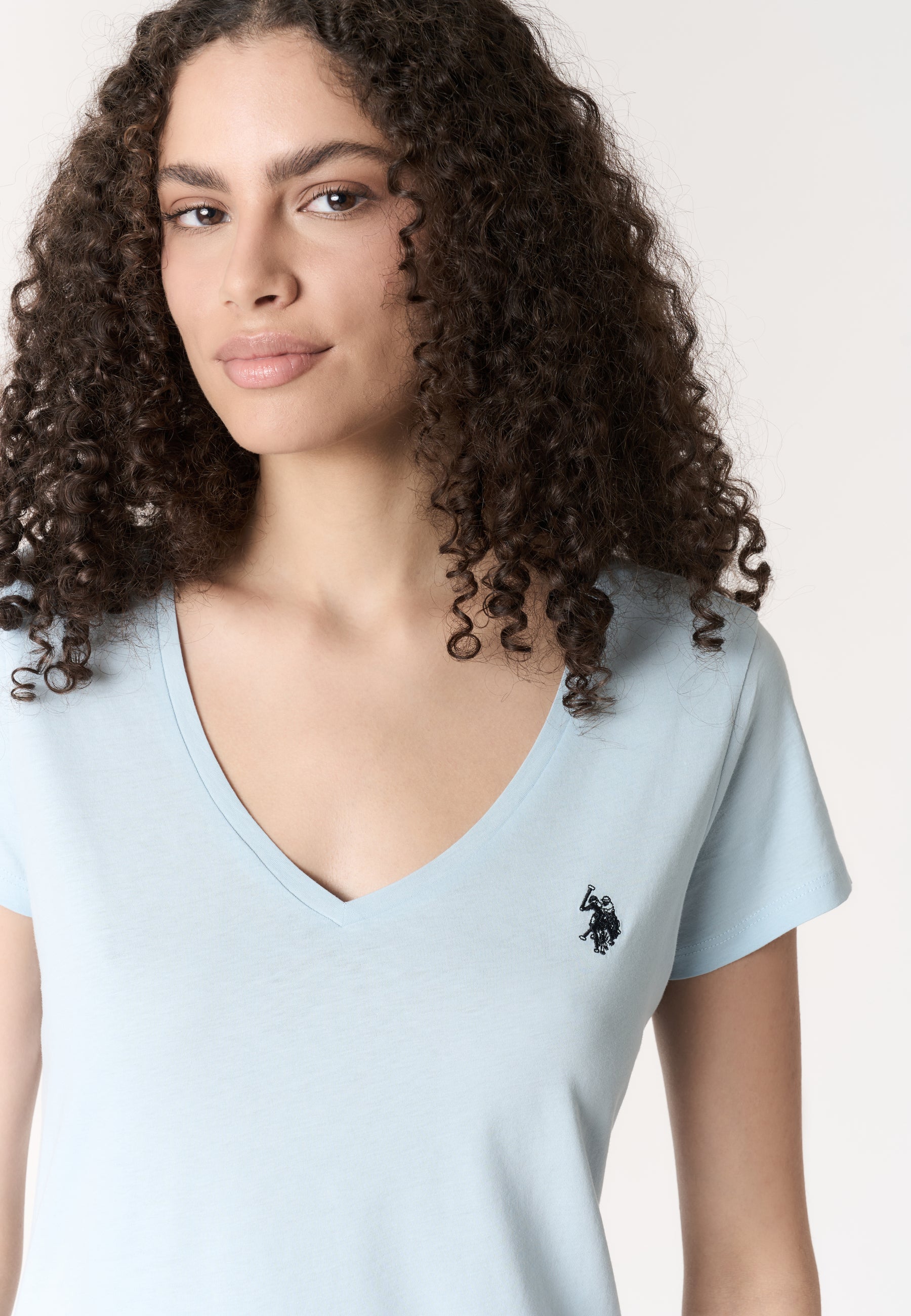 T-shirt da donna a maniche corte in cotone con scollo a V