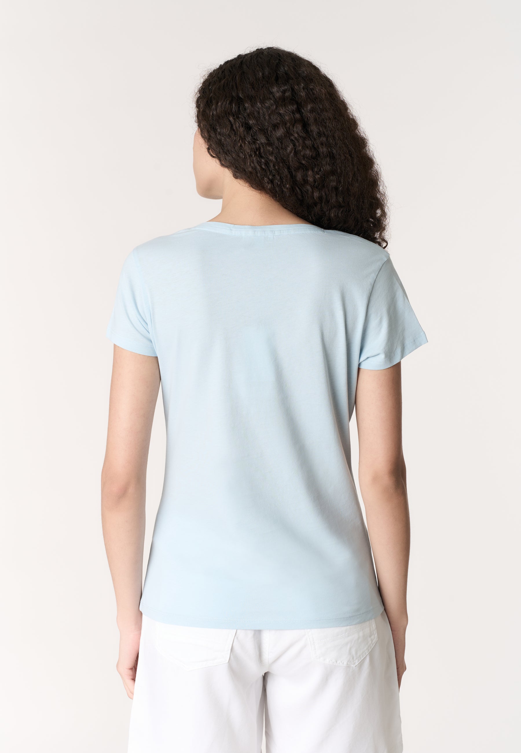 T-shirt da donna a maniche corte in cotone con scollo a V