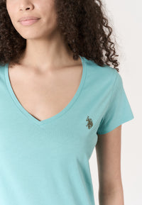 T-shirt da donna a maniche corte in cotone con scollo a V