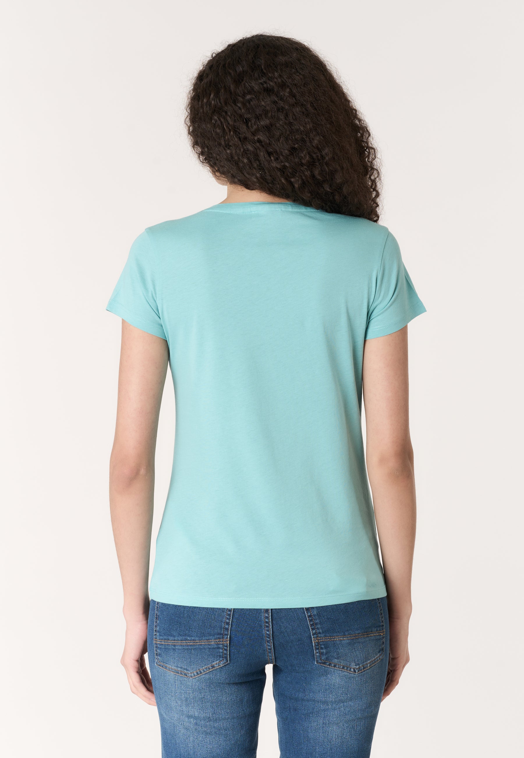 T-shirt da donna a maniche corte in cotone con scollo a V
