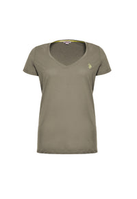 T-shirt da donna a maniche corte in cotone con scollo a V