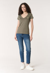 T-shirt da donna a maniche corte in cotone con scollo a V