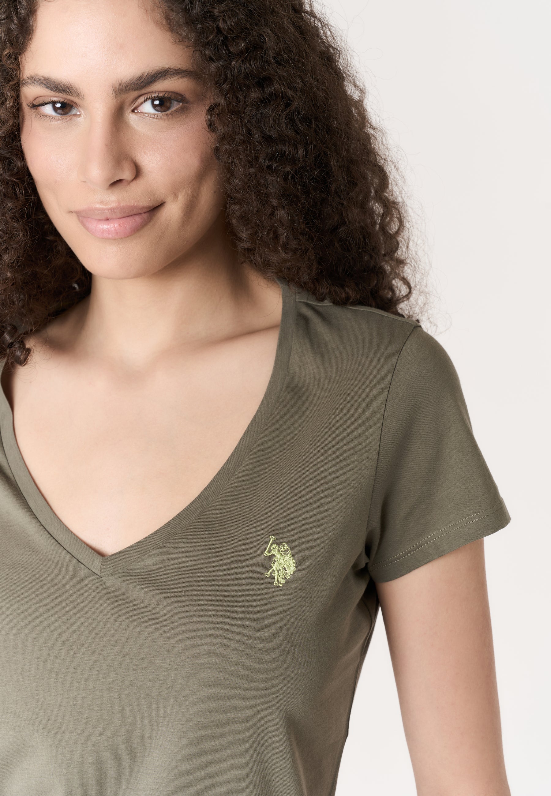 T-shirt da donna a maniche corte in cotone con scollo a V