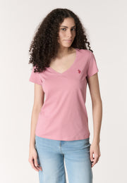 T-shirt da donna a maniche corte in cotone con scollo a V