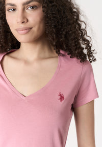 T-shirt da donna a maniche corte in cotone con scollo a V