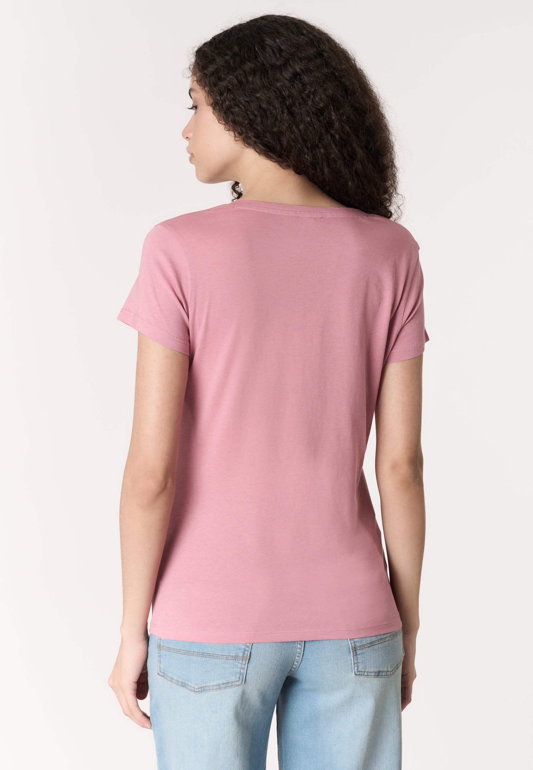 T-shirt da donna a maniche corte in cotone con scollo a V