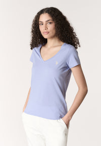 T-shirt da donna a maniche corte in cotone con scollo a V