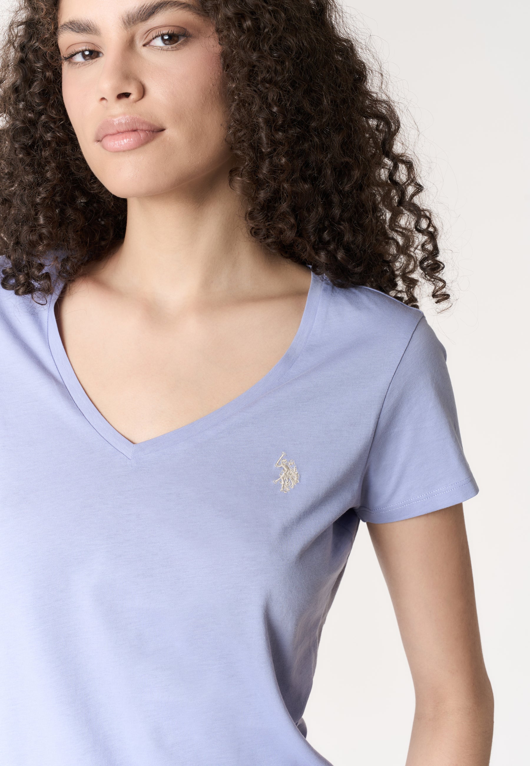 T-shirt da donna a maniche corte in cotone con scollo a V