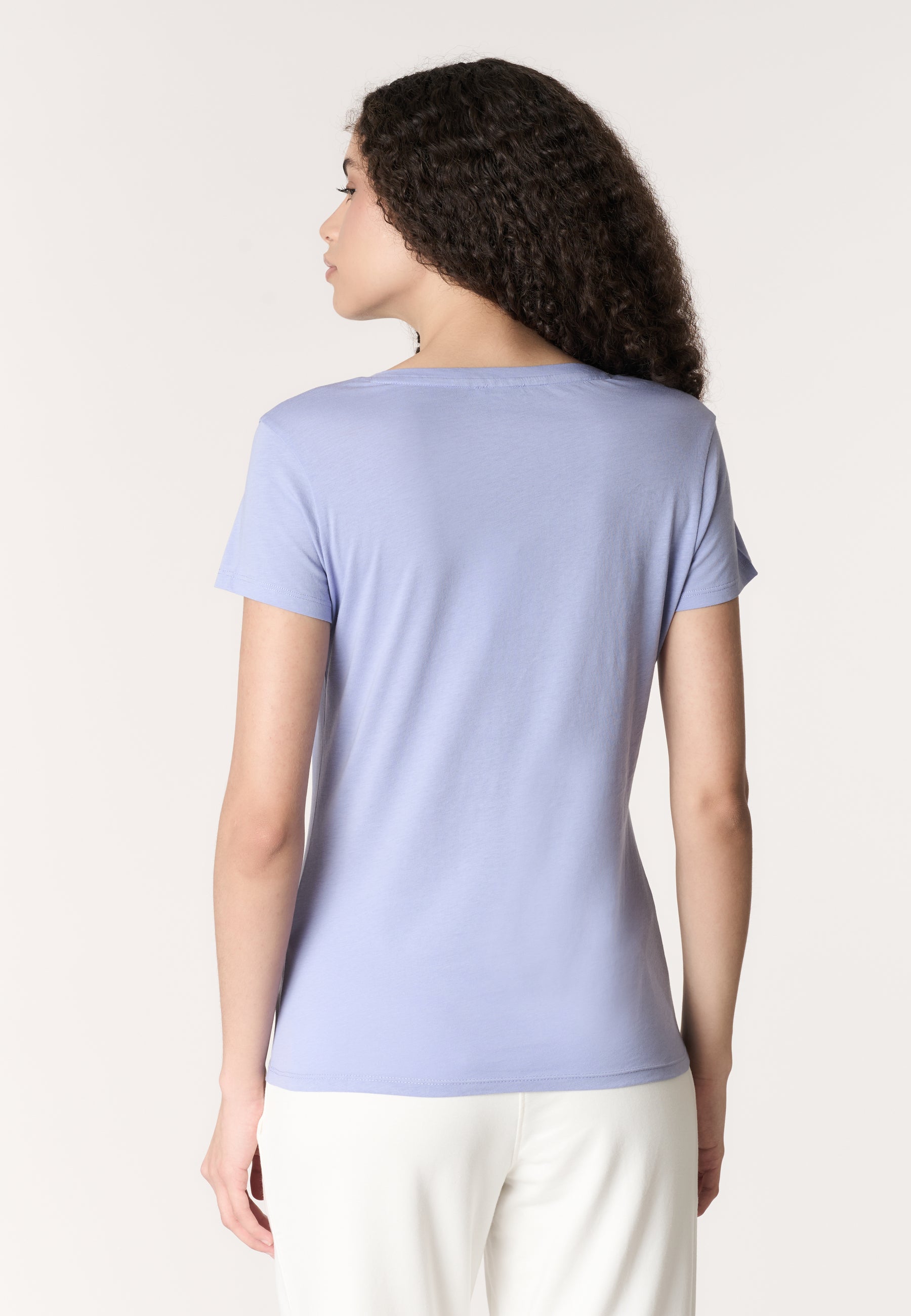 T-shirt da donna a maniche corte in cotone con scollo a V