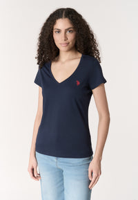 T-shirt da donna a maniche corte in cotone con scollo a V