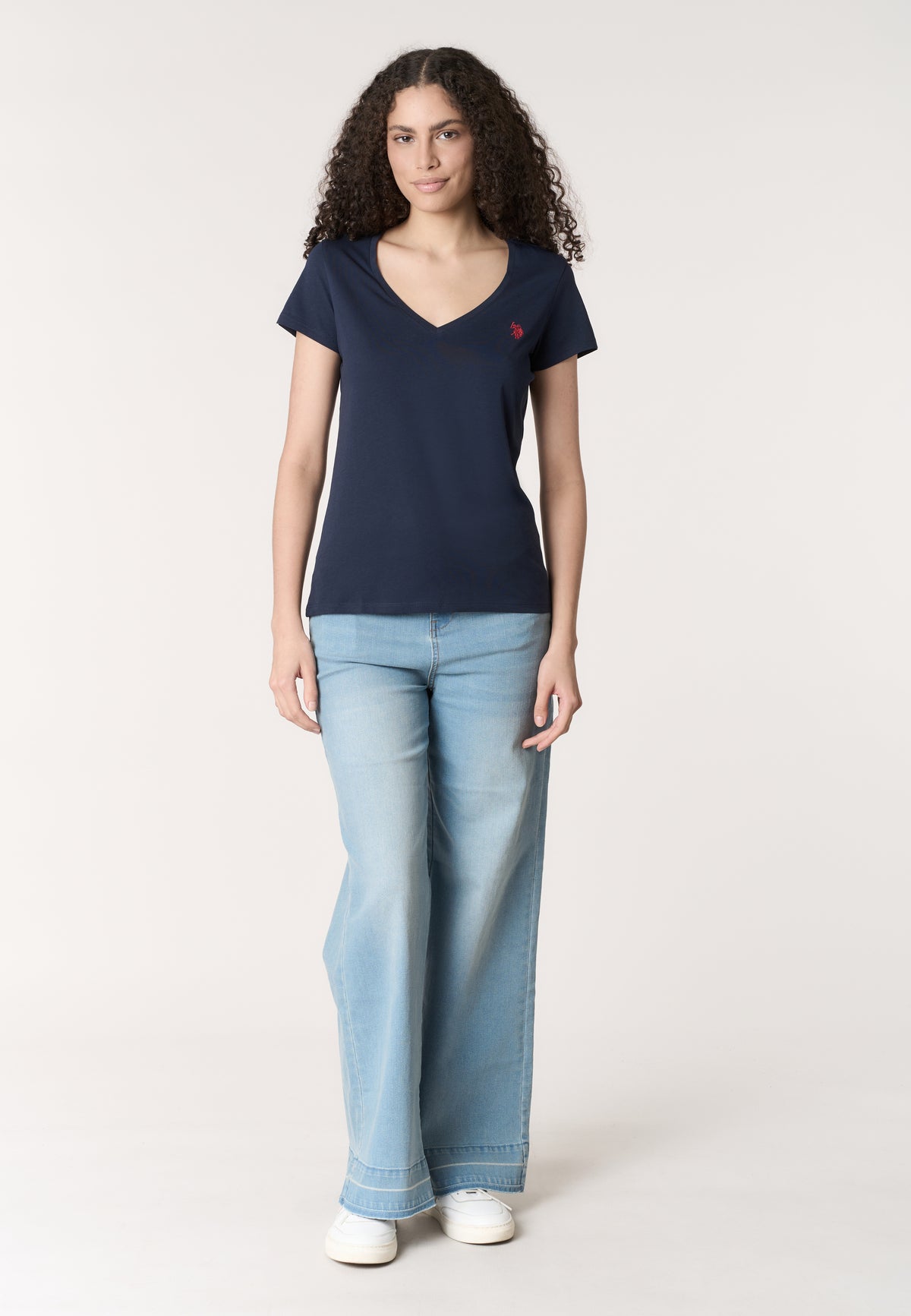 T-shirt da donna a maniche corte in cotone con scollo a V