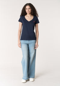 T-shirt da donna a maniche corte in cotone con scollo a V