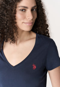 T-shirt da donna a maniche corte in cotone con scollo a V