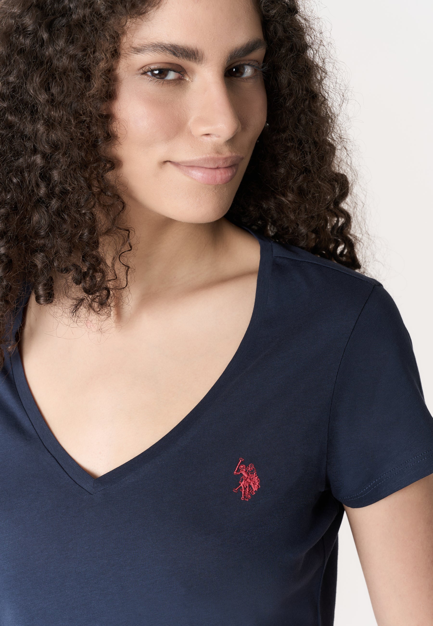 T-shirt da donna a maniche corte in cotone con scollo a V