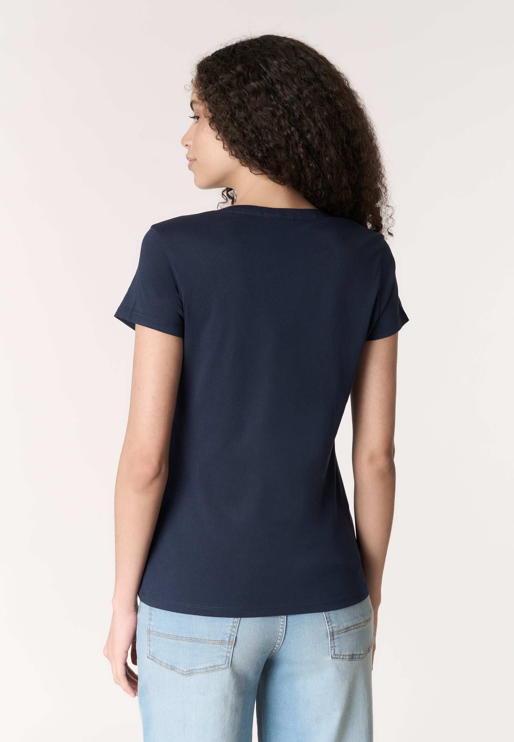 T-shirt da donna a maniche corte in cotone con scollo a V