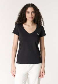 T-shirt da donna a maniche corte in cotone con scollo a V