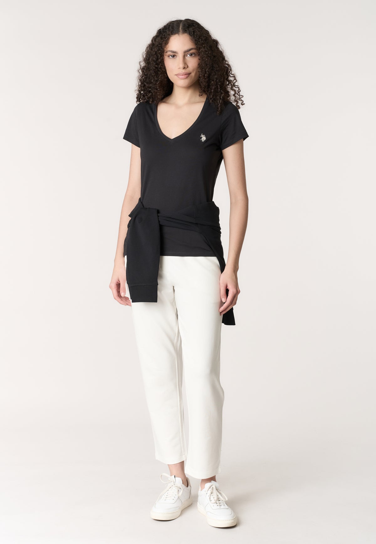 T-shirt da donna a maniche corte in cotone con scollo a V