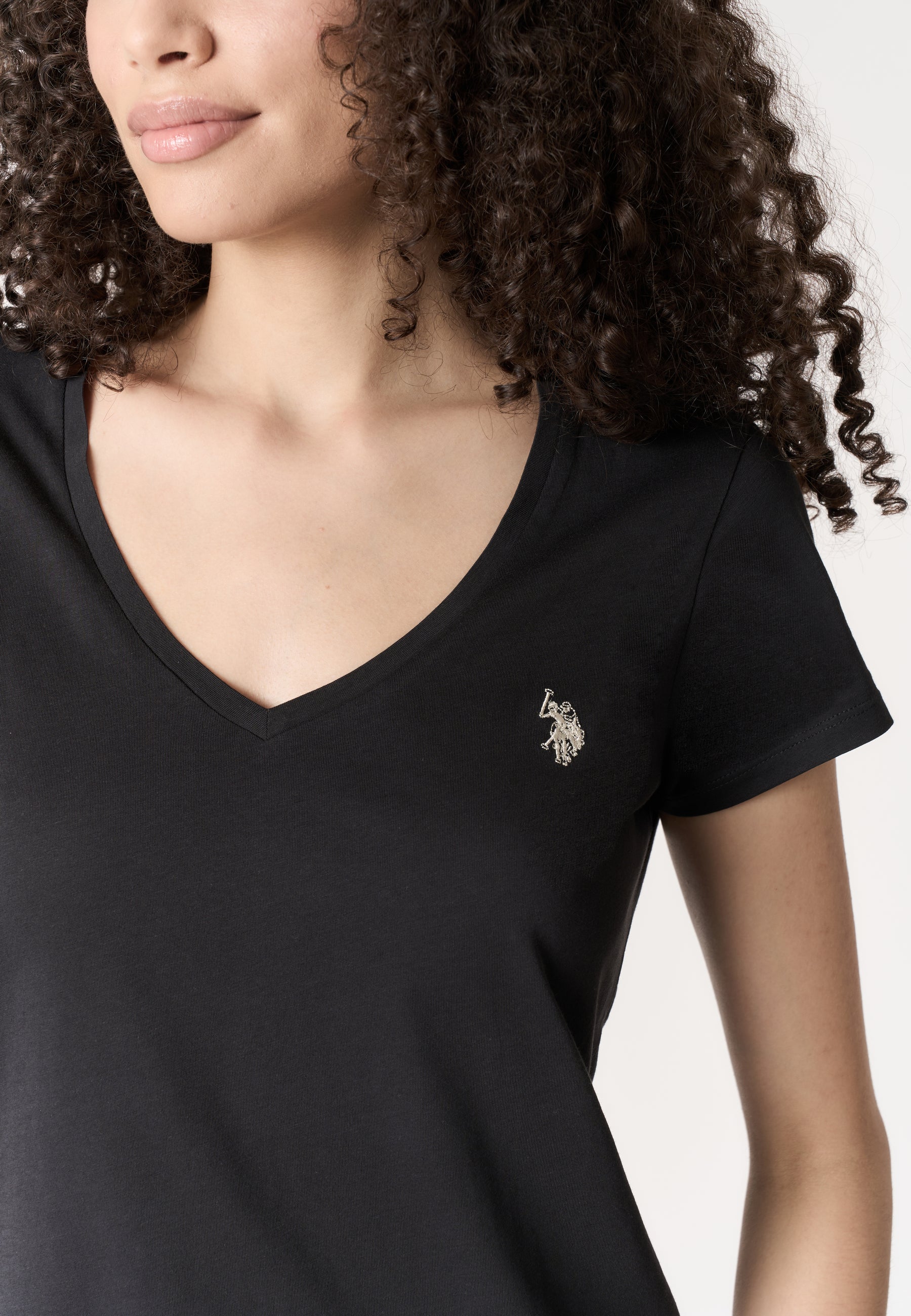 T-shirt da donna a maniche corte in cotone con scollo a V