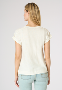 T-shirt girocollo da donna in misto cotone e lino con spacchi laterali