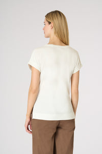 T-shirt da donna in misto cotone e viscosa con maniche arricciate