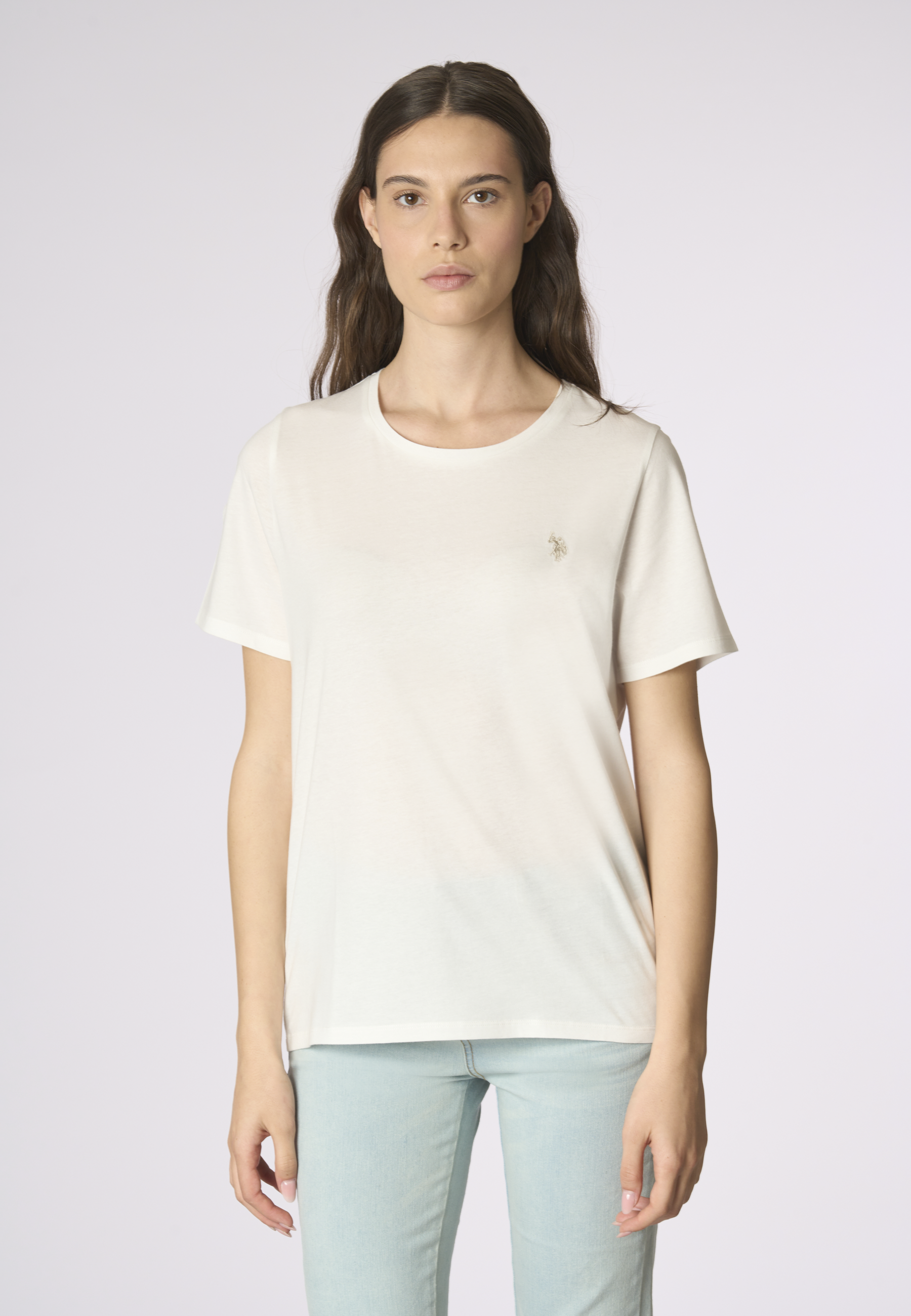 T-shirt donna in cotone light jersey con logo ricamato