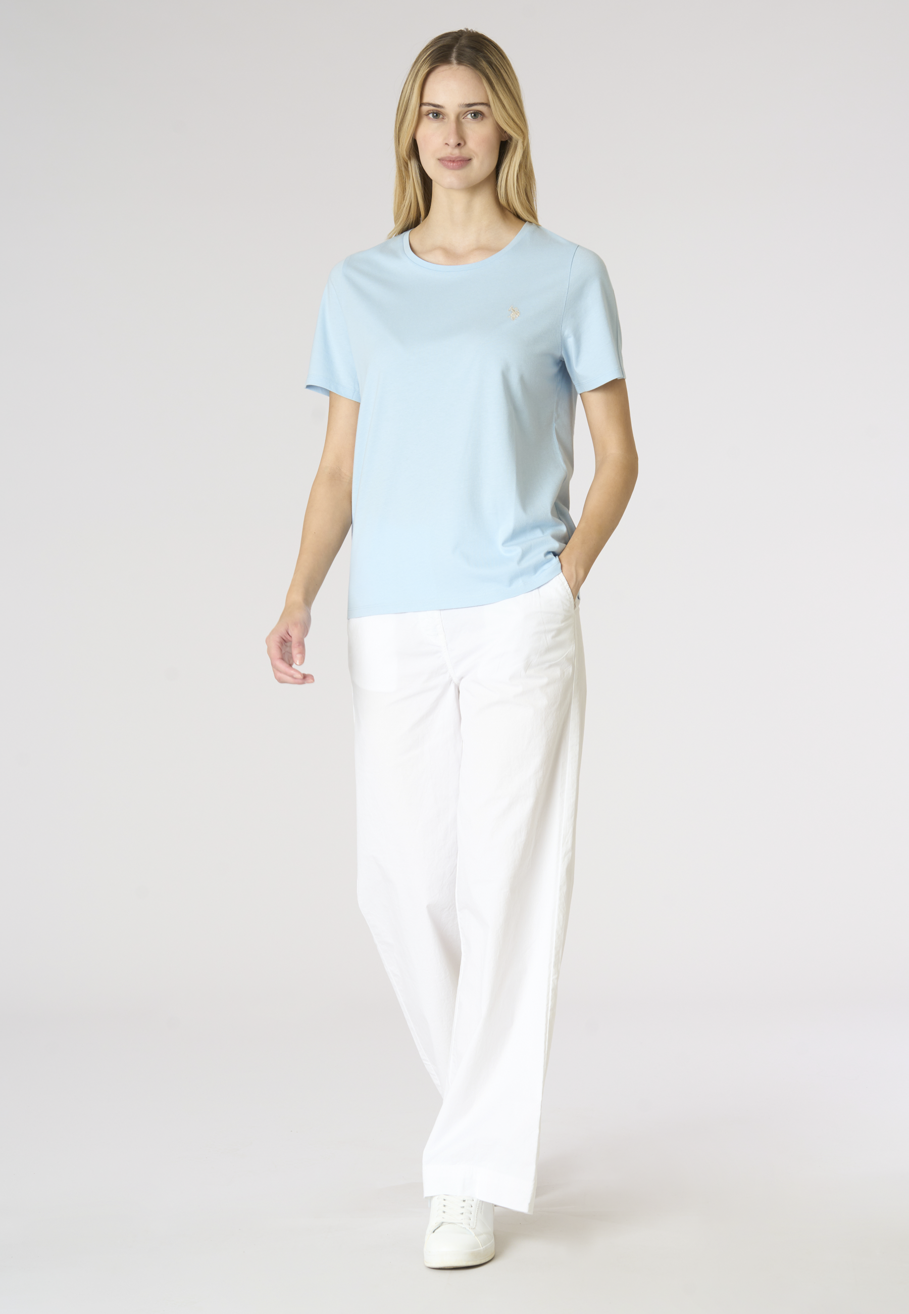 T-shirt donna in cotone light jersey con logo ricamato