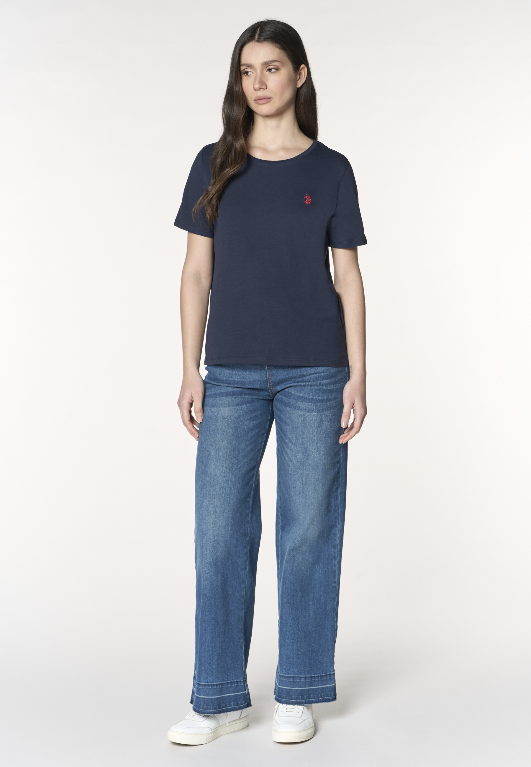 T-shirt donna in cotone light jersey con logo ricamato