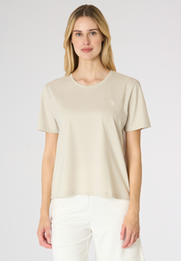 T-shirt in cotone con inserto a contrasto sul retro