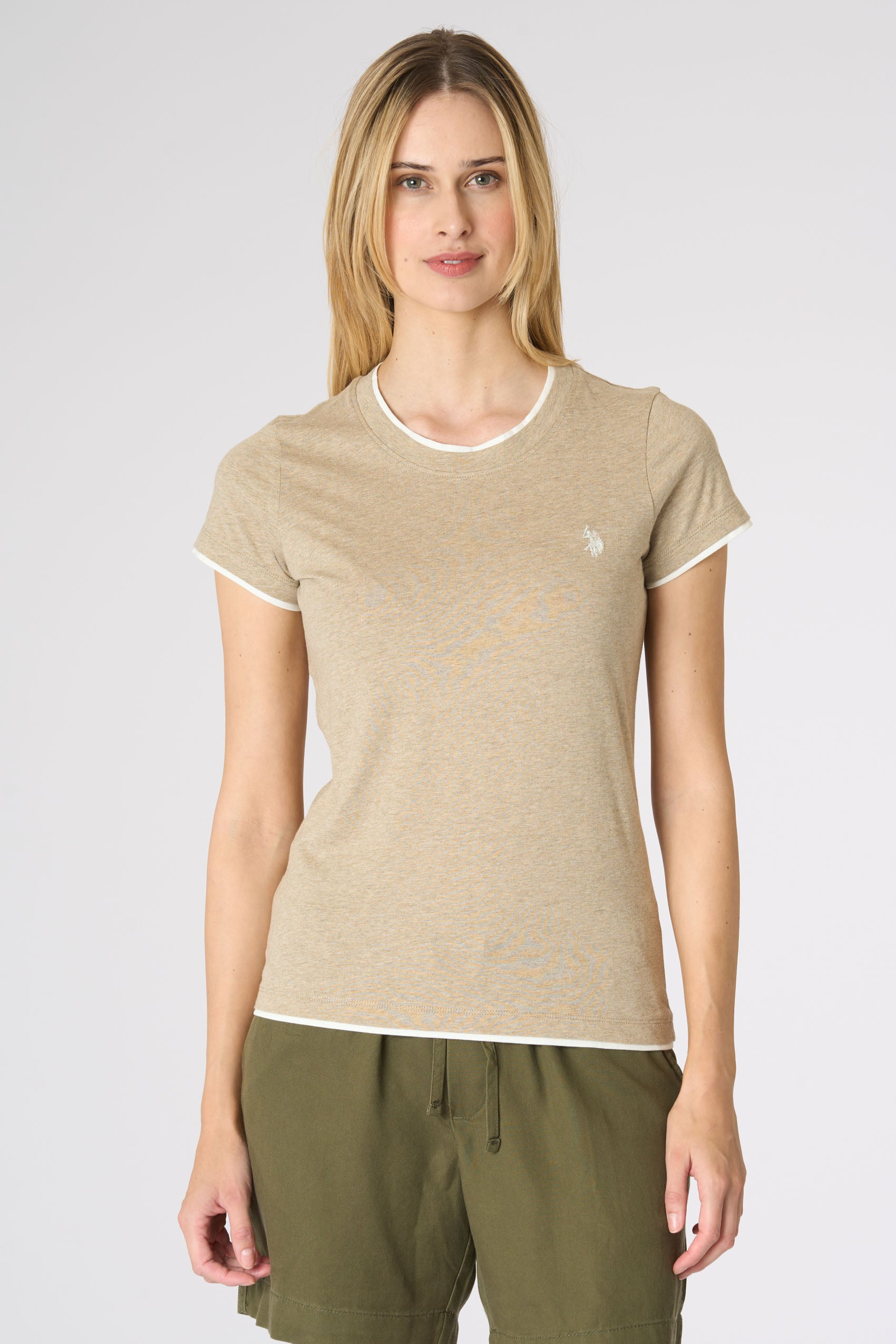 T-shirt da donna in cotone melange con profili a contrasto