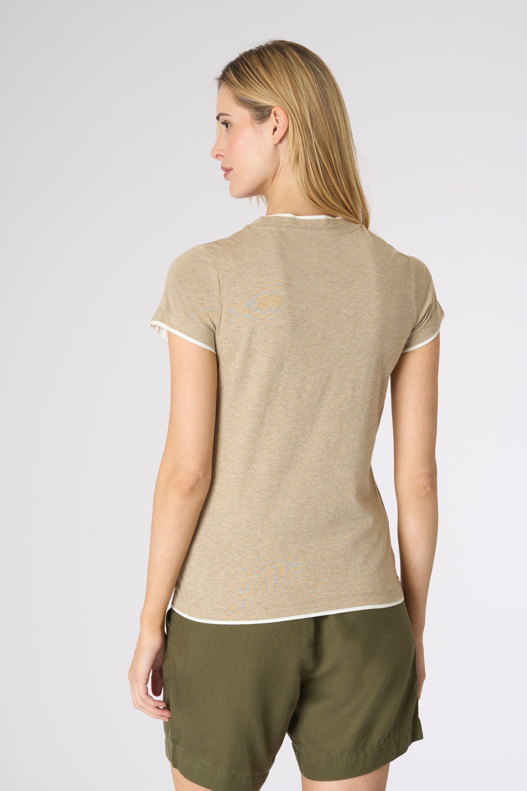 T-shirt da donna in cotone melange con profili a contrasto