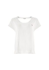 T-shirt girocollo da donna in misto cotone e lino con spacchi laterali