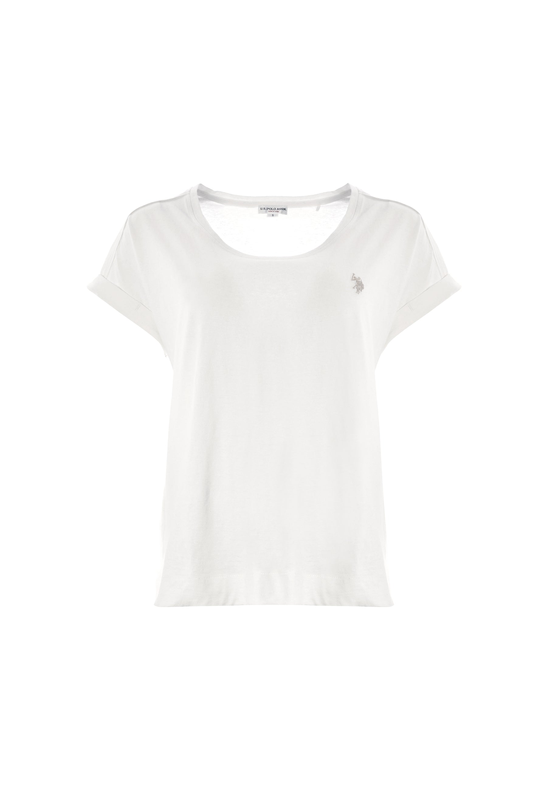 T-shirt girocollo da donna in misto cotone e lino con spacchi laterali