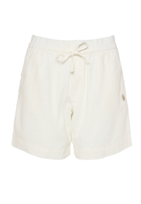 Shorts da donna in misto cotone e lino con vita elasticizzata e coulisse