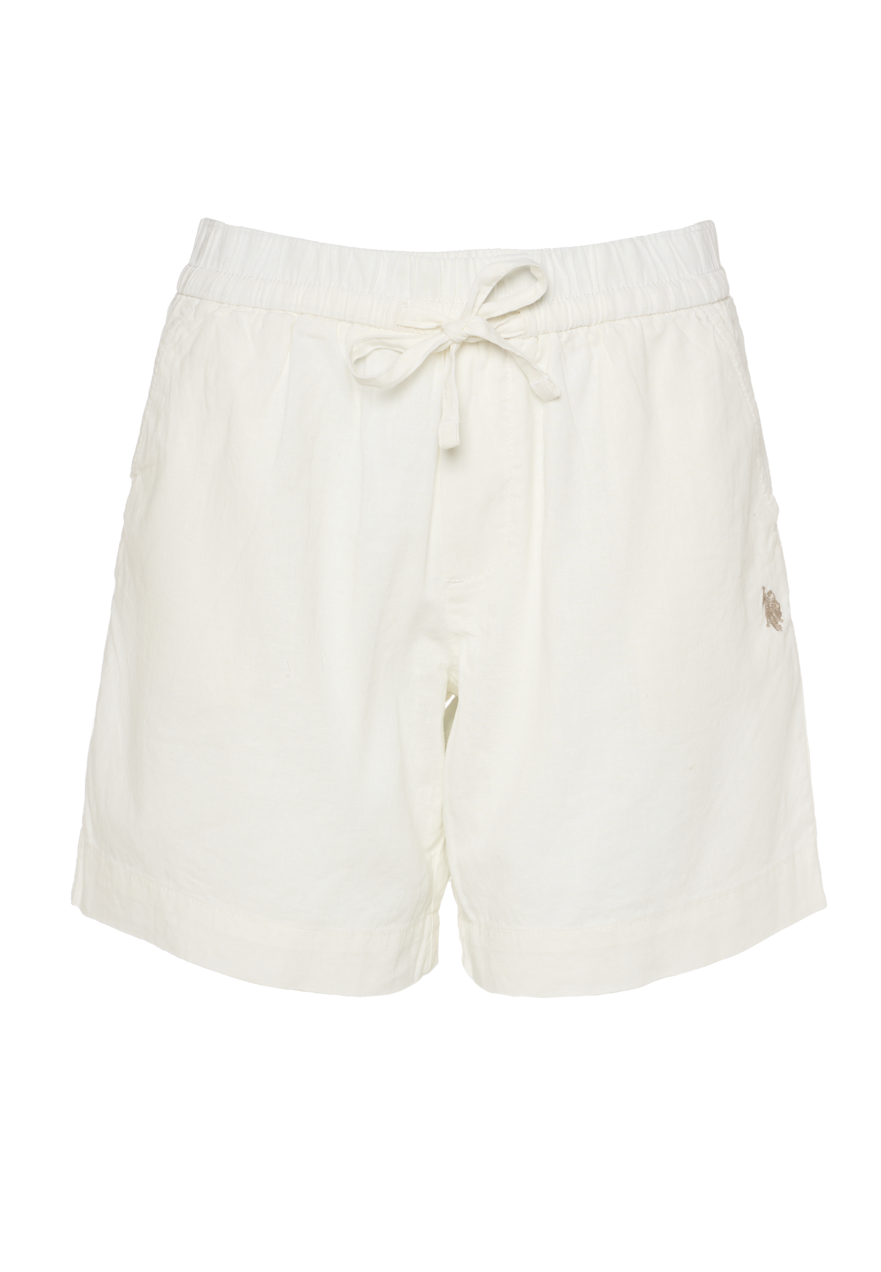 Shorts da donna in misto cotone e lino con vita elasticizzata e coulisse