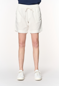 Shorts da donna in misto cotone e lino con vita elasticizzata e coulisse