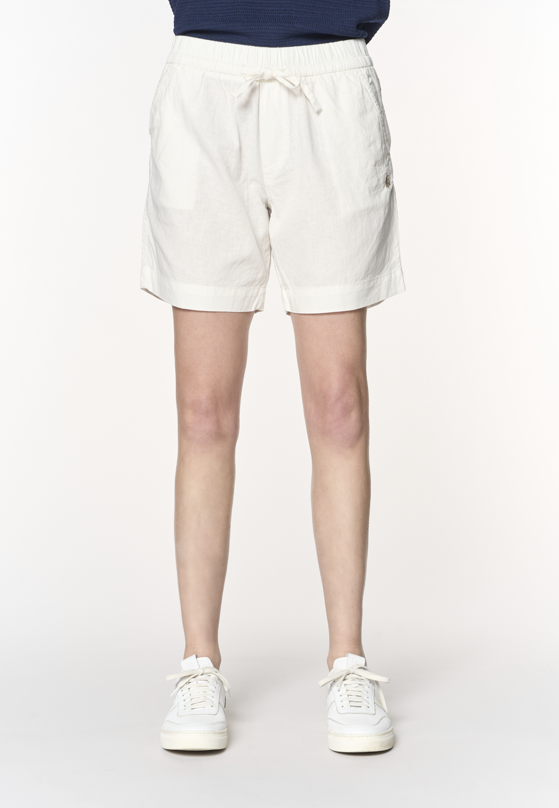 Shorts da donna in misto cotone e lino con vita elasticizzata e coulisse