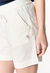 Shorts da donna in misto cotone e lino con vita elasticizzata e coulisse