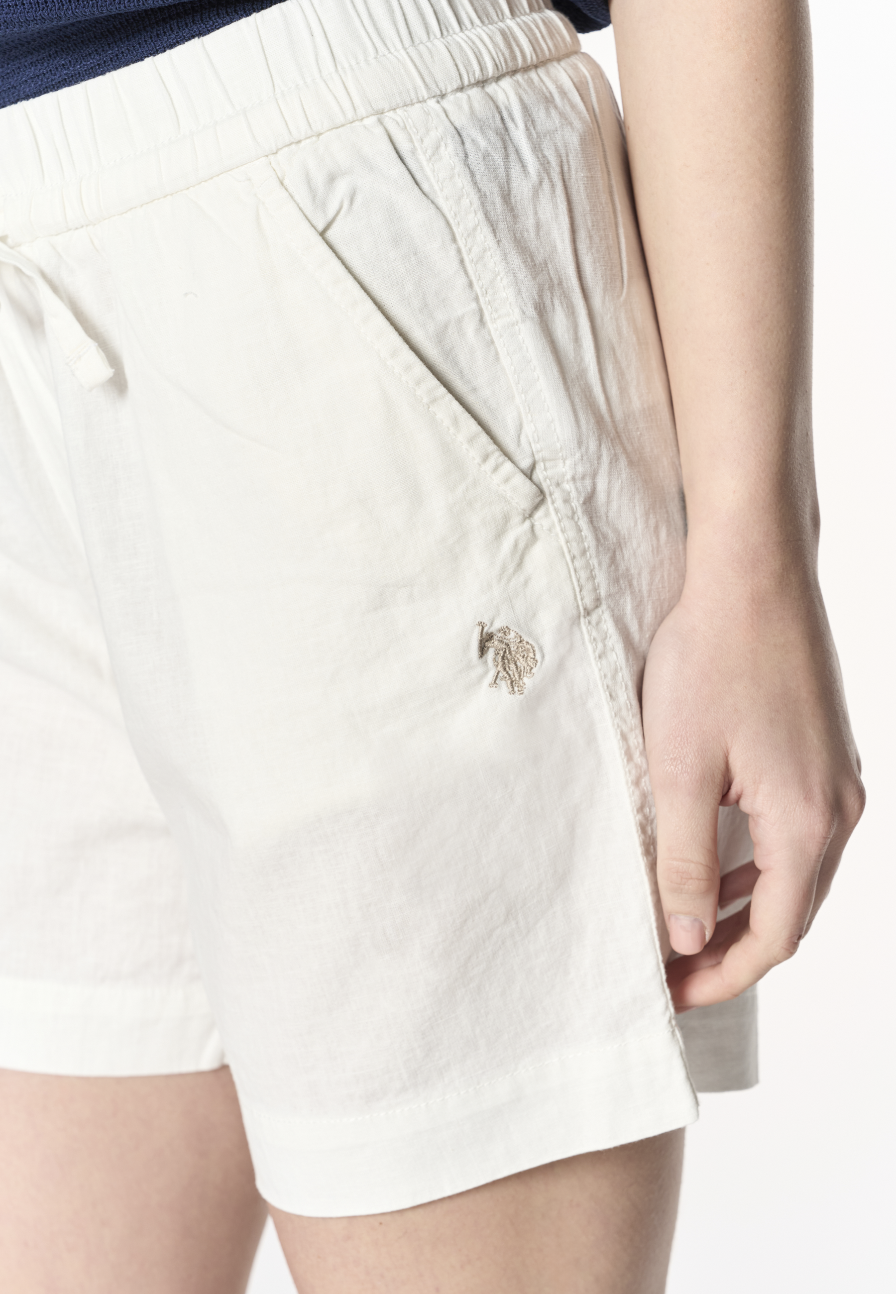 Shorts da donna in misto cotone e lino con vita elasticizzata e coulisse