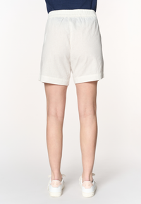Shorts da donna in misto cotone e lino con vita elasticizzata e coulisse