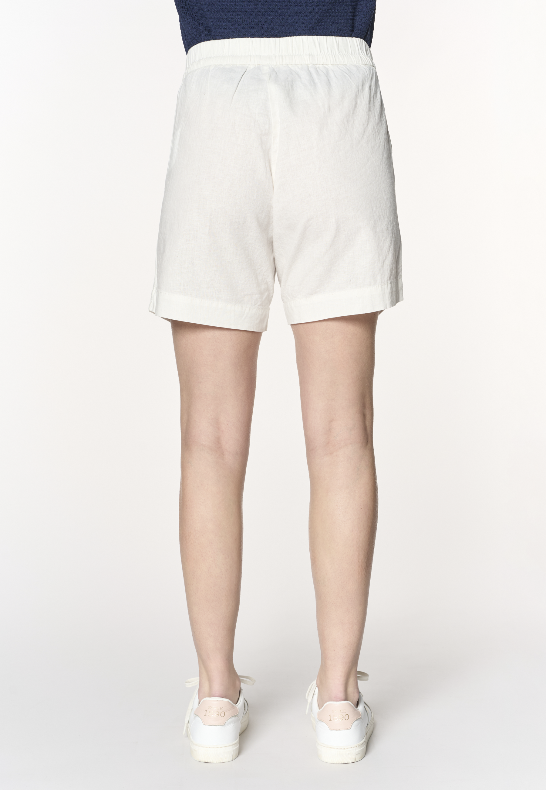 Shorts da donna in misto cotone e lino con vita elasticizzata e coulisse