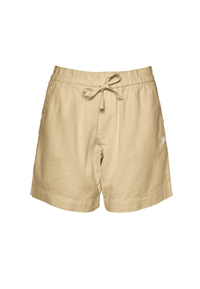 Shorts da donna in misto cotone e lino con vita elasticizzata e coulisse
