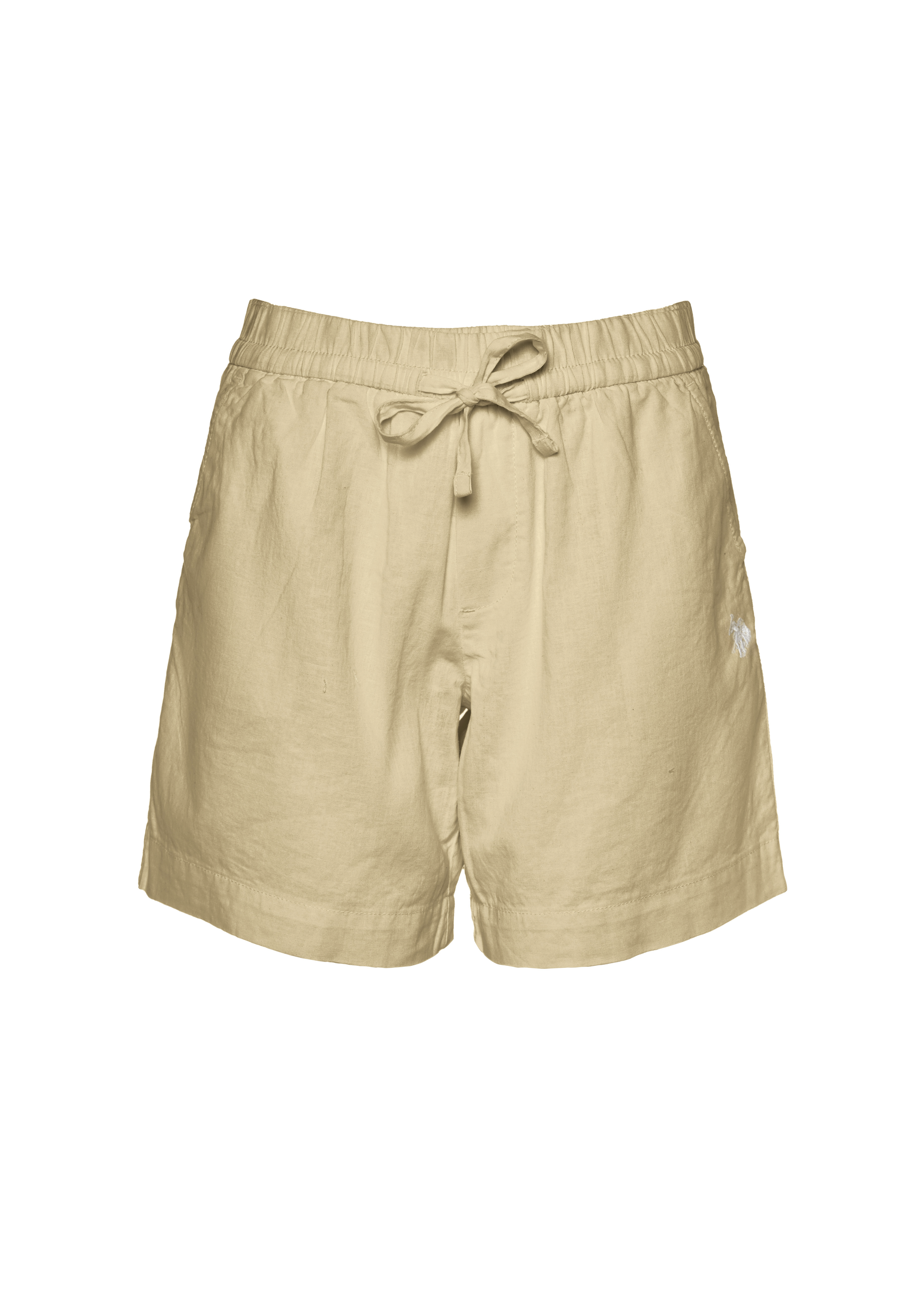 Shorts da donna in misto cotone e lino con vita elasticizzata e coulisse