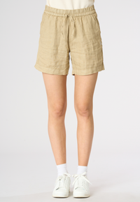 Shorts da donna in misto cotone e lino con vita elasticizzata e coulisse