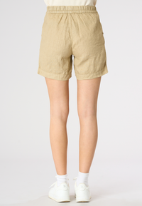 Shorts da donna in misto cotone e lino con vita elasticizzata e coulisse