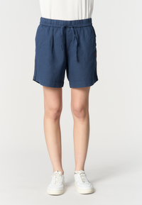Shorts da donna in misto cotone e lino con vita elasticizzata e coulisse