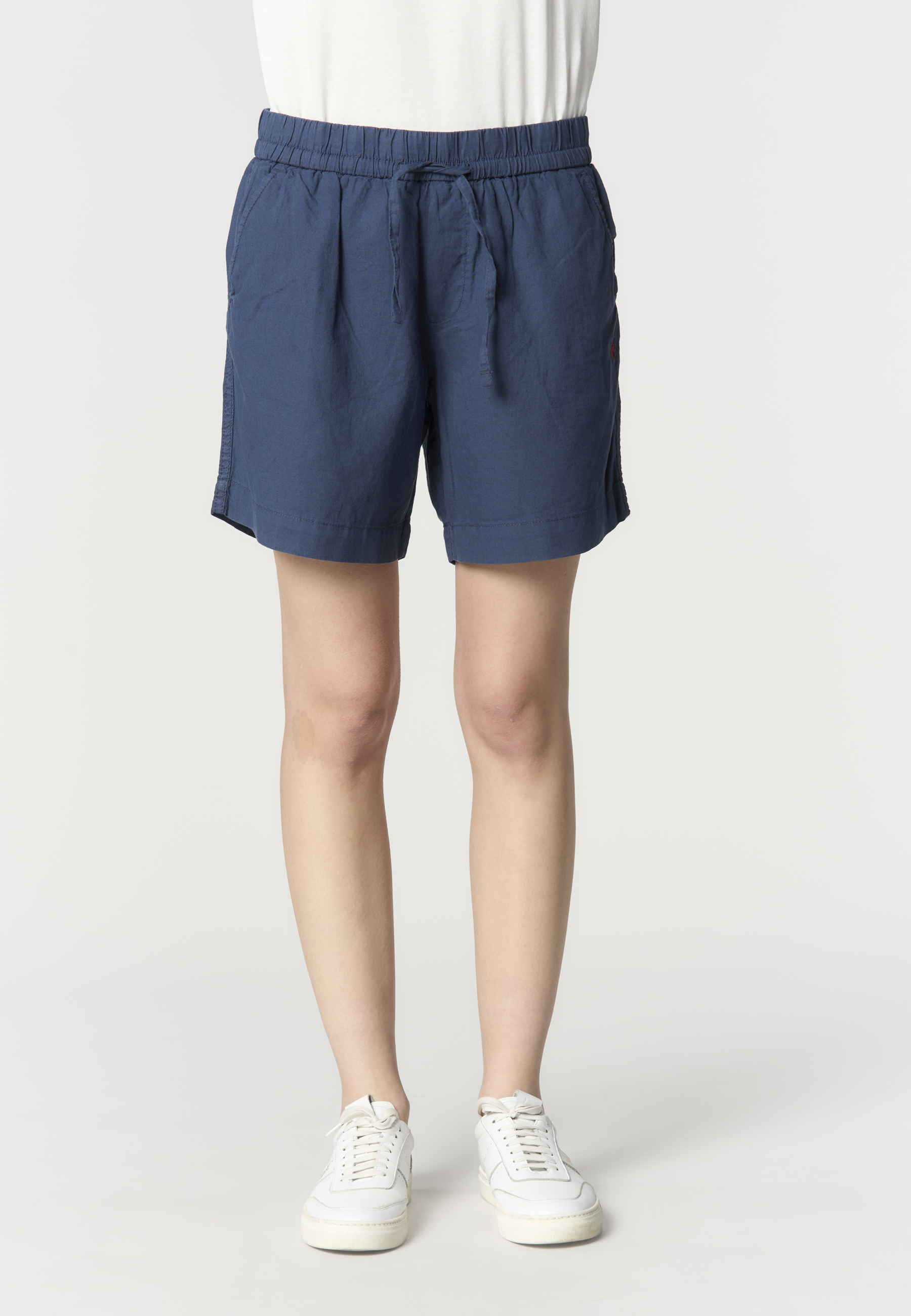Shorts da donna in misto cotone e lino con vita elasticizzata e coulisse