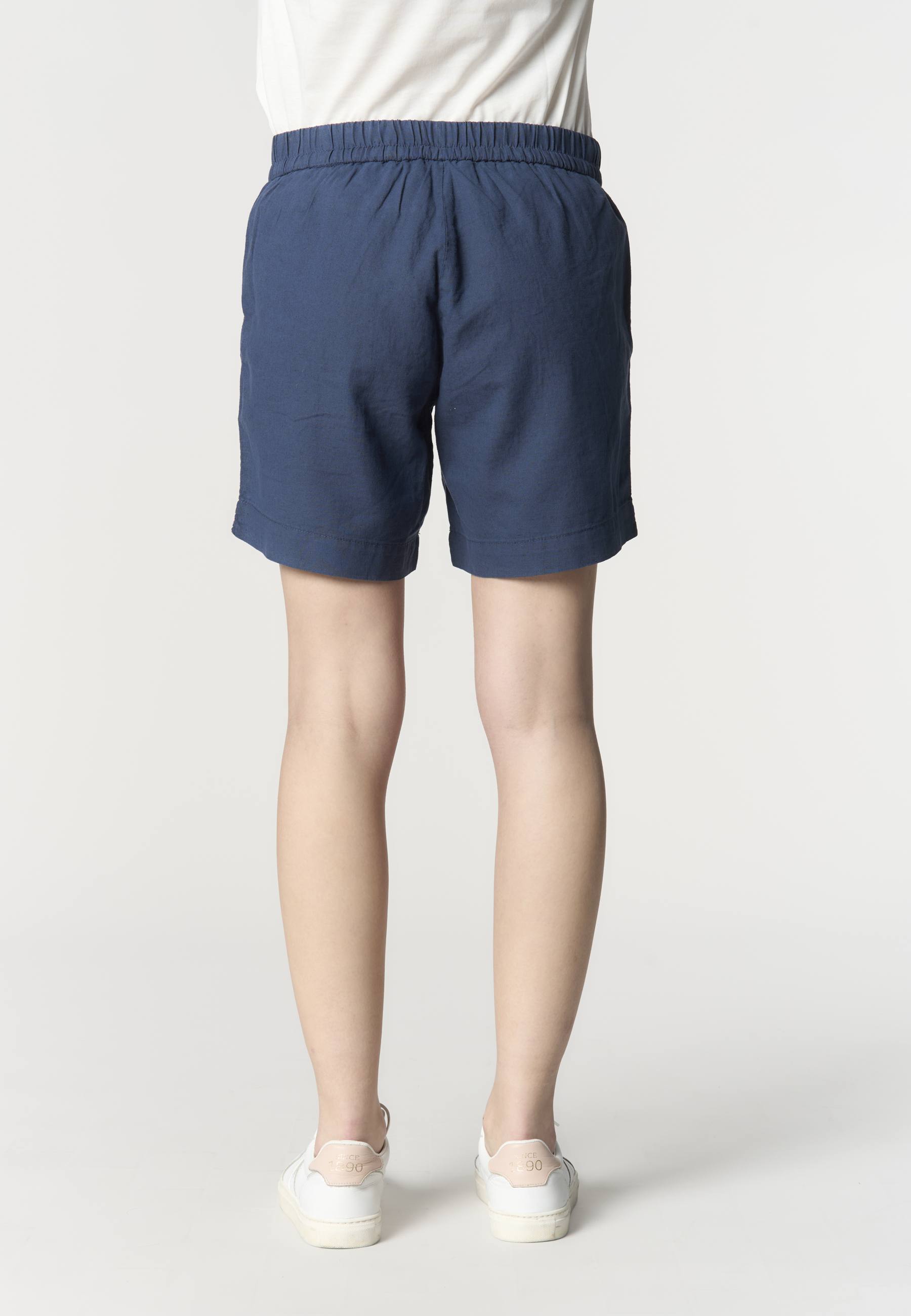 Shorts da donna in misto cotone e lino con vita elasticizzata e coulisse