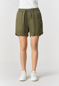 Pantalone corto in misto lyocell e cotone da donna con vita elasticizzata e coulisse